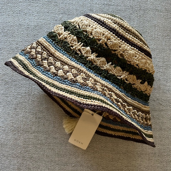 Doen Accessories - Doen Striped Crochet Bucket Hat in Cream and Green